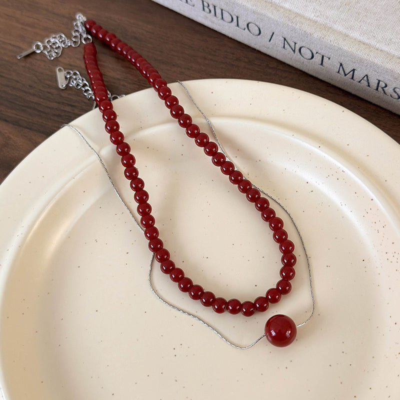 Women's Red Beaded For Snake Bones Chain Necklaces