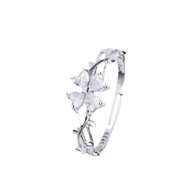 Lucky Four-leaf Clover Female Fashion Proposal Gifts For Girlfriend Heart-shaped Ring