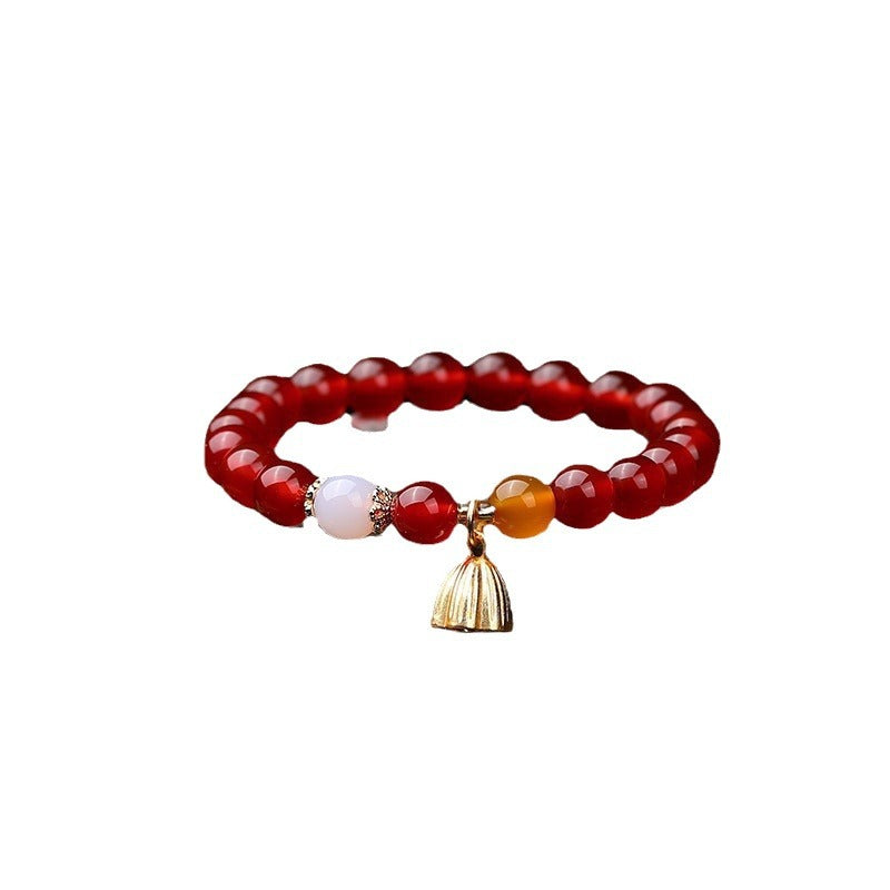 Four Life Natural Red Agate Lotus Bracelets