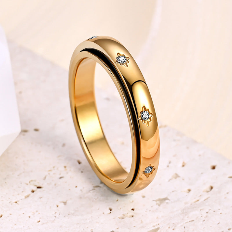 Women's Rotatable Decompression Titanium Steel Couple Niche Ring