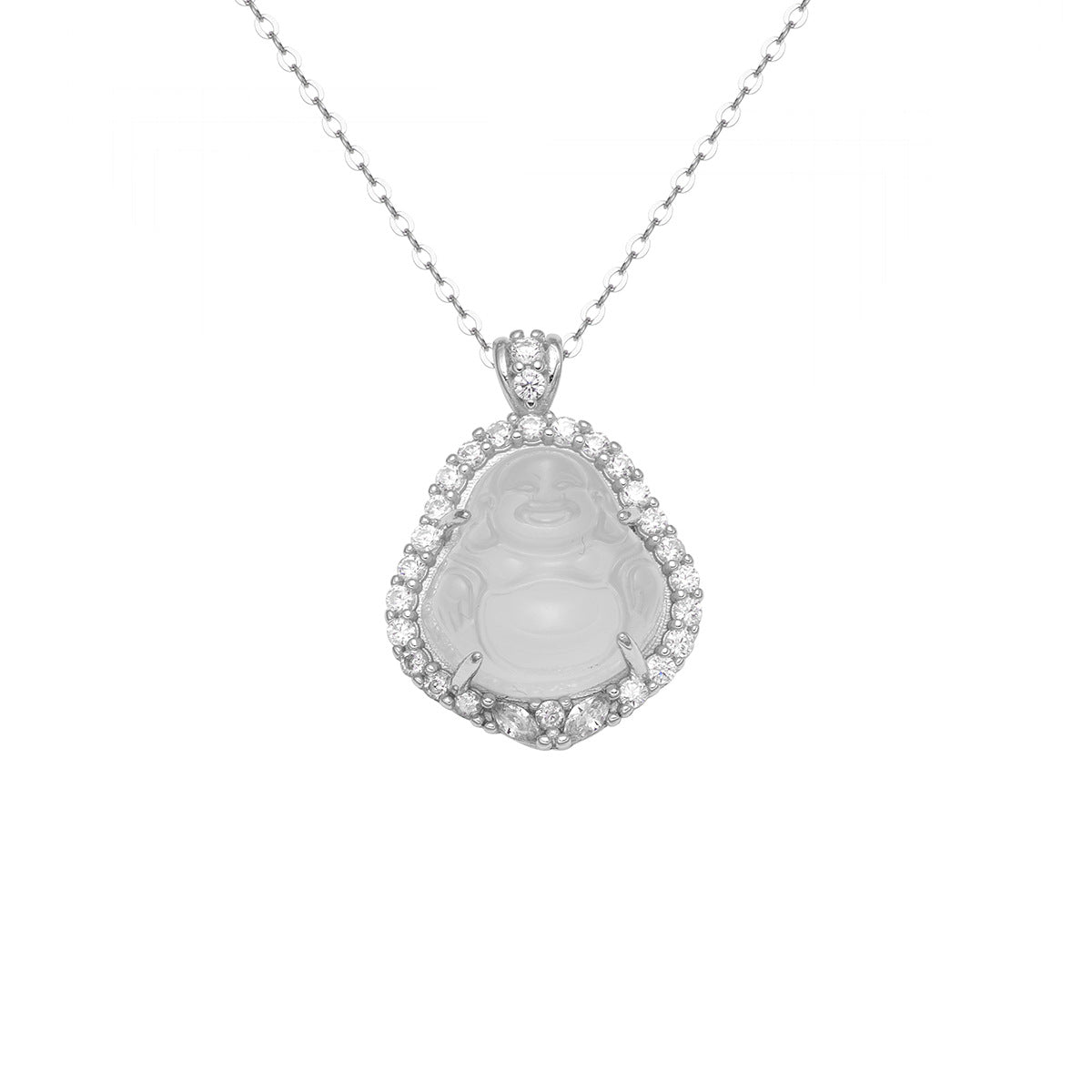 Sier Inlaid Natural High Ice Chalcedony Maitreya Necklaces