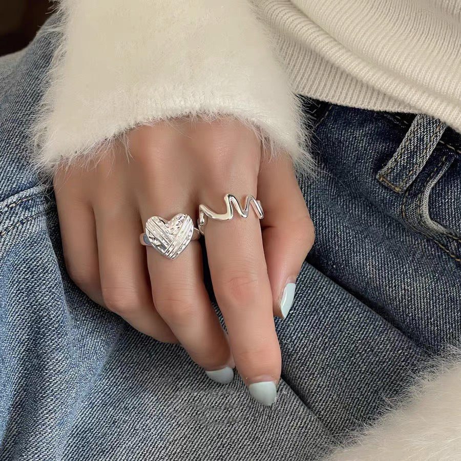 Heart Moment Sterling Sier Female Design Ecg Pattern Love Rings