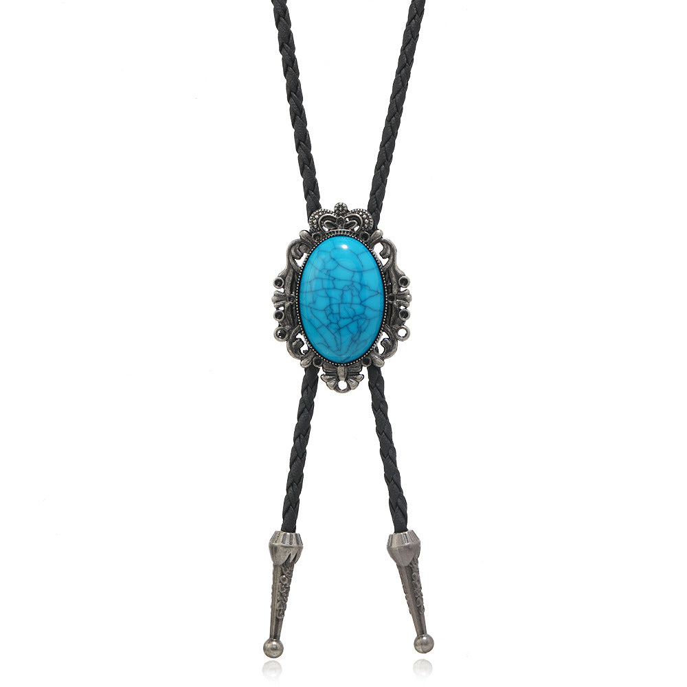 Men's Simple Turquoise Flower Alloy Long Polo Necklaces