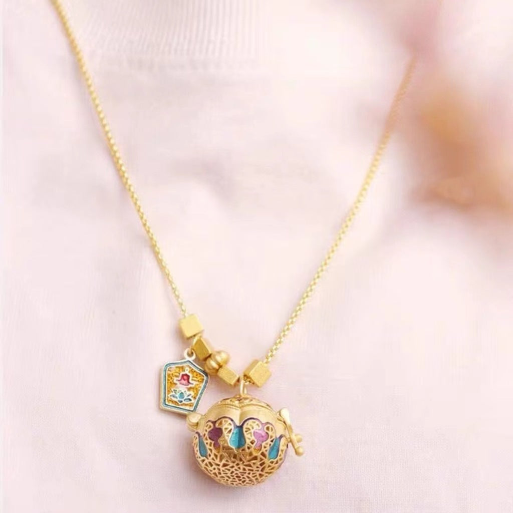 Ancient Gold Enamel Sachet Ball Niche For Statue Of Bracelets