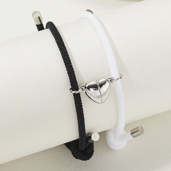 Women's & Men's Black White Rope Alloy Magnet Suction Bracelets