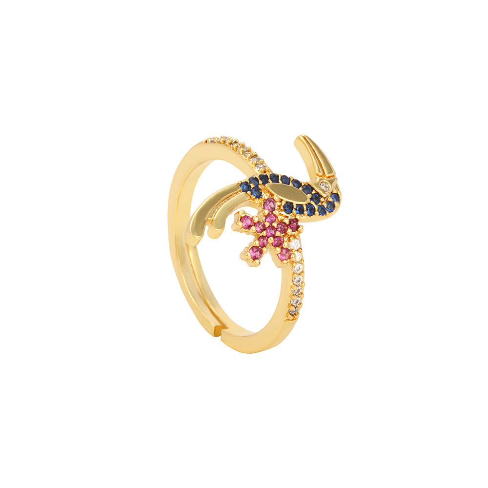 Style High Quality Row Color Zircon Craft Two-color Electroplating Rings