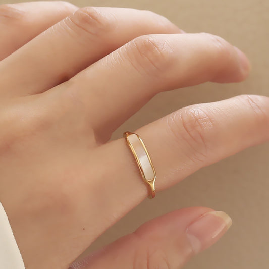 Graceful Geometric White Shell Titanium Steel Female Rings