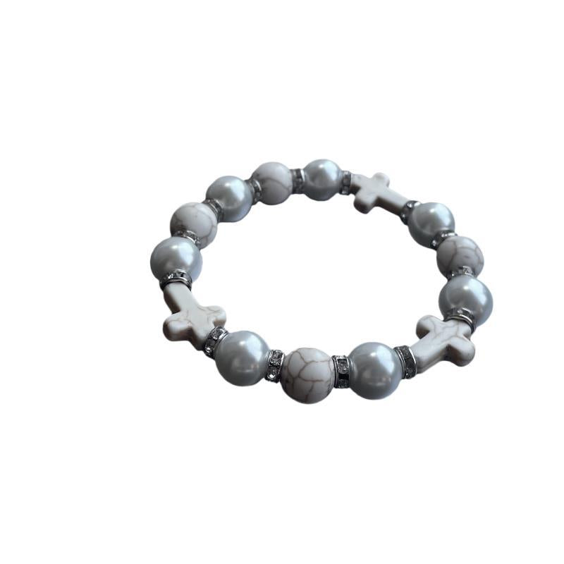 Women's & Men's Pearl Rhinestone Turquoise Cross High Sense Bracelets