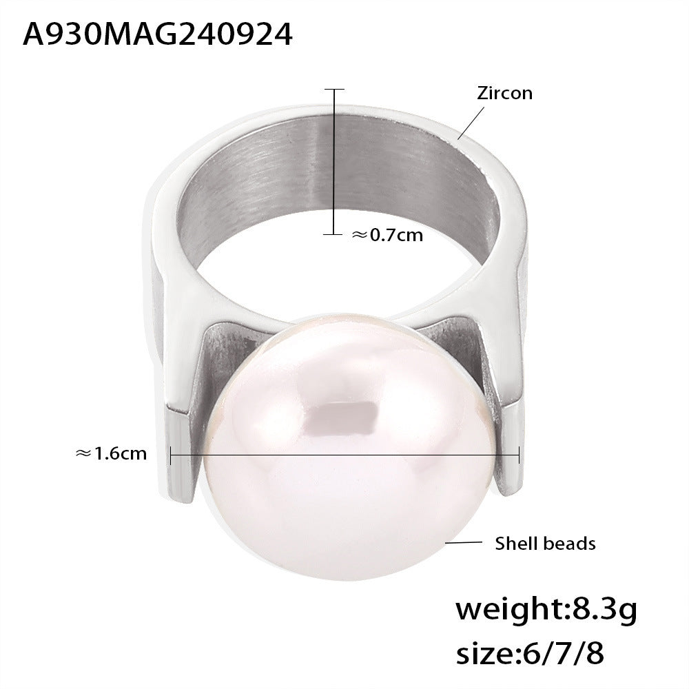 Women's Luxury Exaggerated Large Shell Pearls Graceful Personality Rings