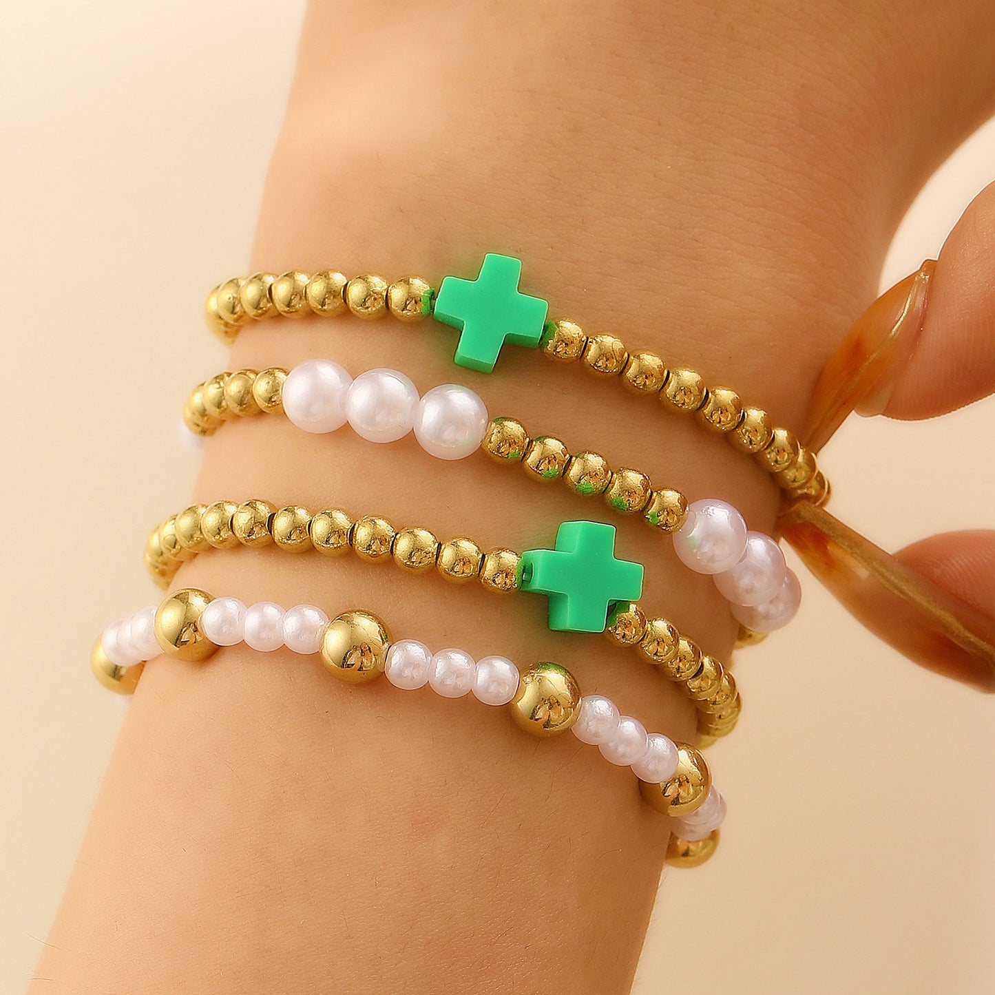 Cross Plus Beaded Set Female Dopamine Bracelets
