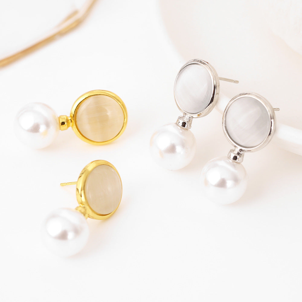 Korean Style Drop-shaped Round Opal Pearl Earrings