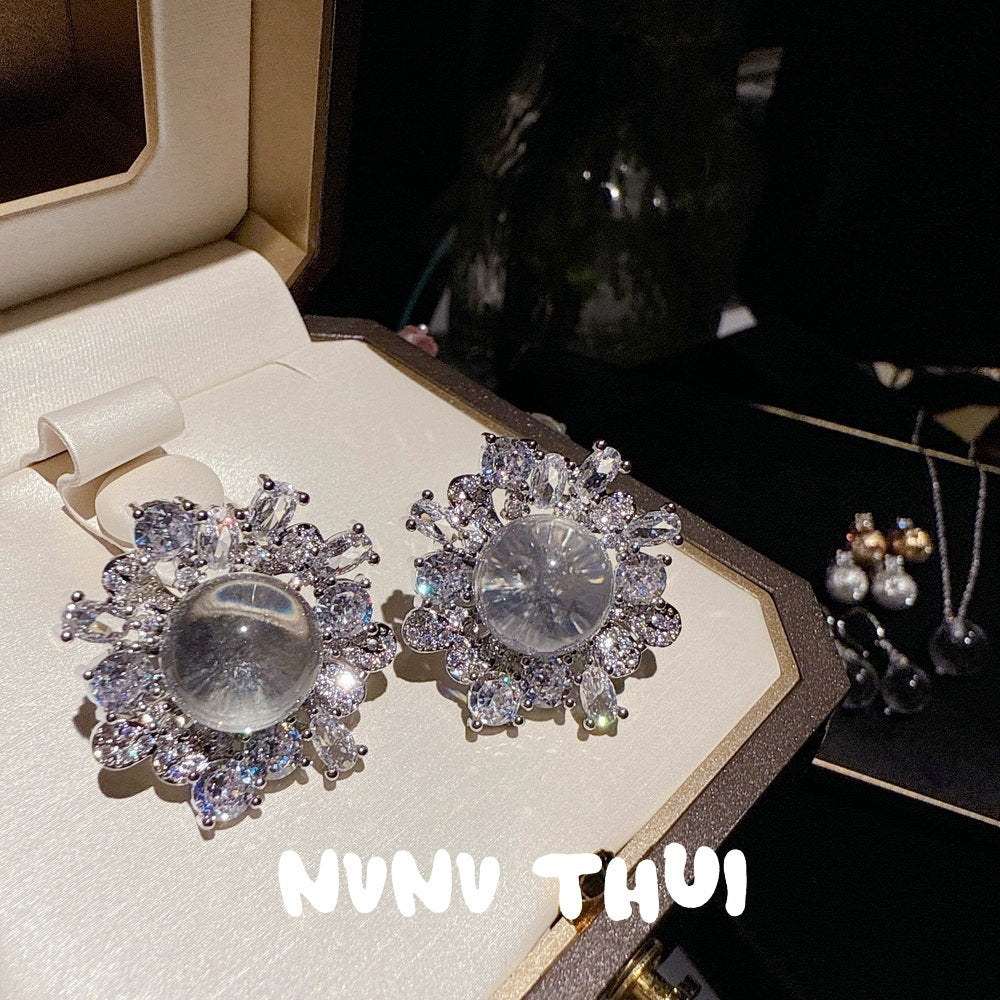 Crystal Sunflower Gem Starry Sky Dome Earrings