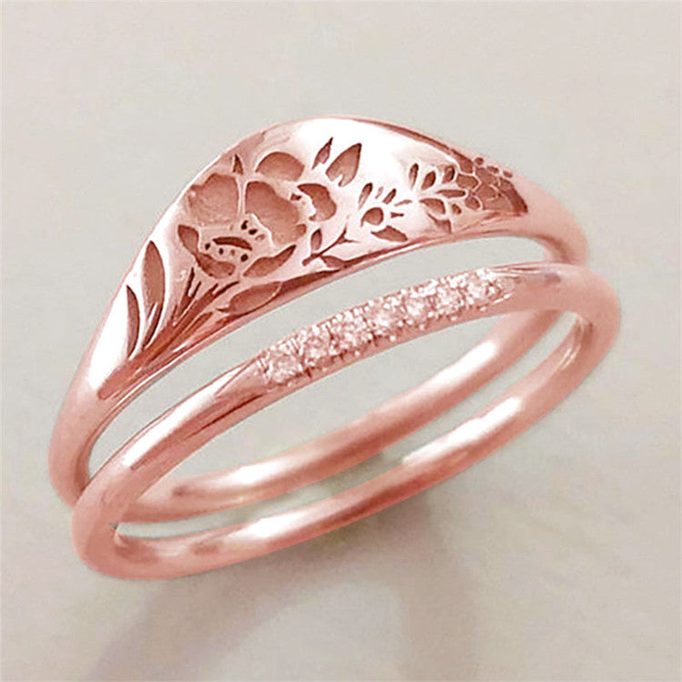 Women's Fashion Pattern Simple Rhinestone Gold Plated Rings