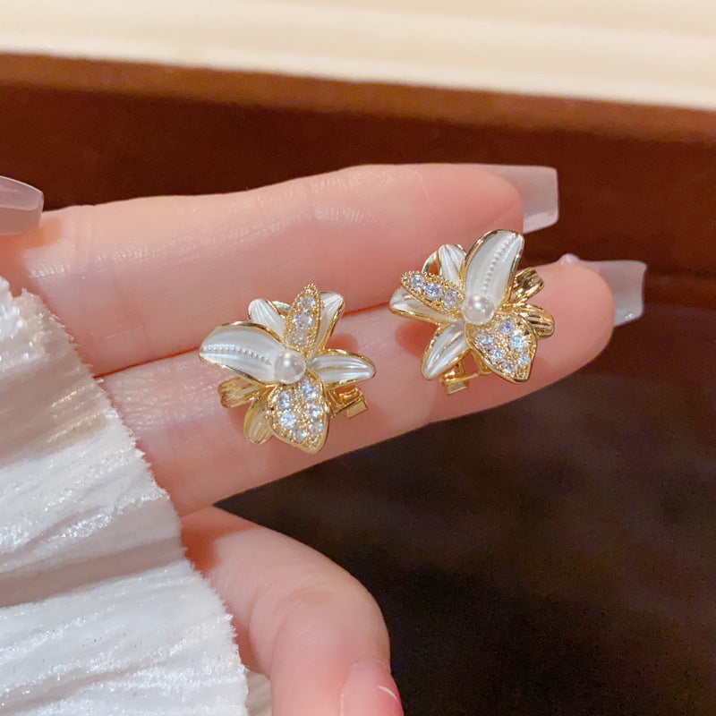 Sweet Versatile Zircon Thin Coated Petal Female Niche Unique Earrings