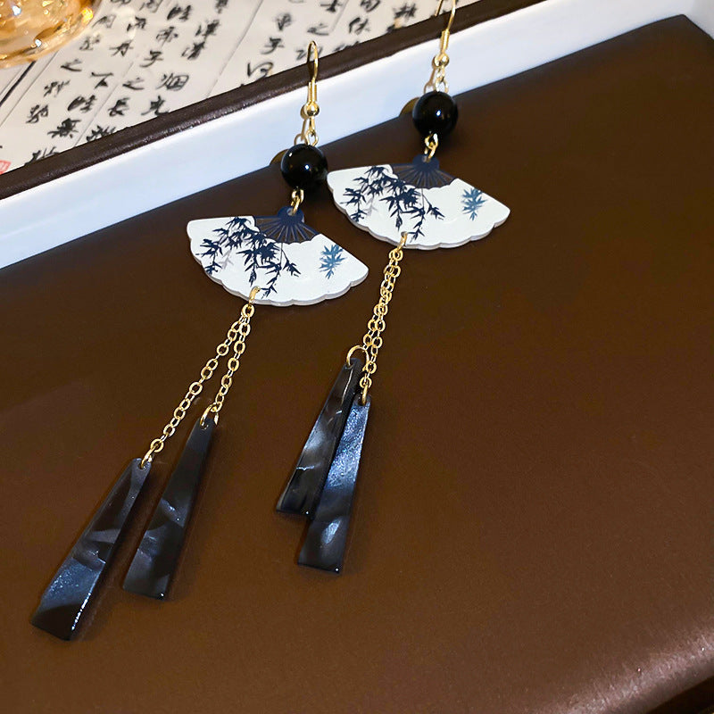 Chinese Style Flower Bamboo Tassel Fashion Trend Ear Hook Earrings