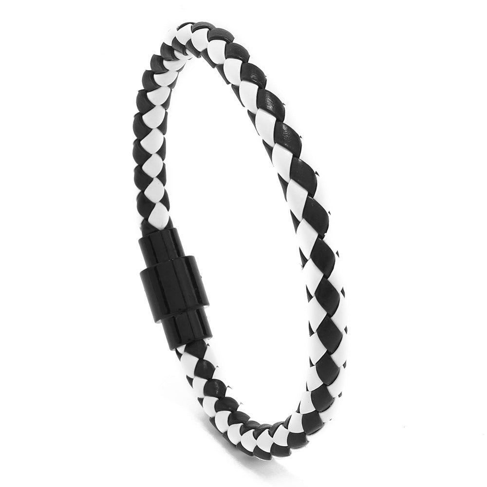 Men's Pattern Woven Leather Magnetic Buckle Simple Bracelets