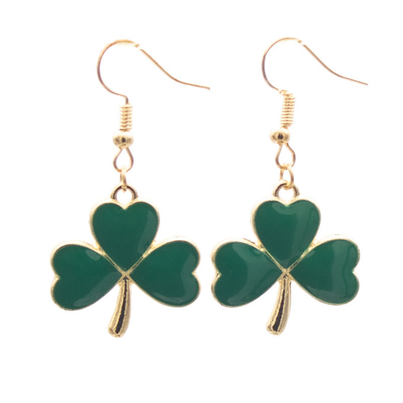 Irish Festival Alloy Dripping Green Hat Clover Earrings