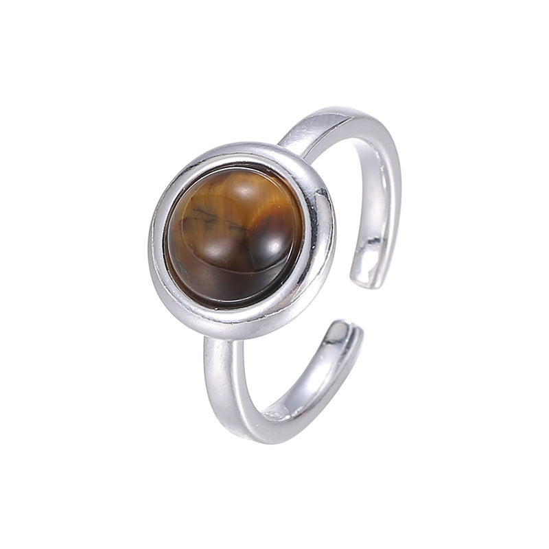 Round Tigereye Female Retro Minority Design Advanced Rings