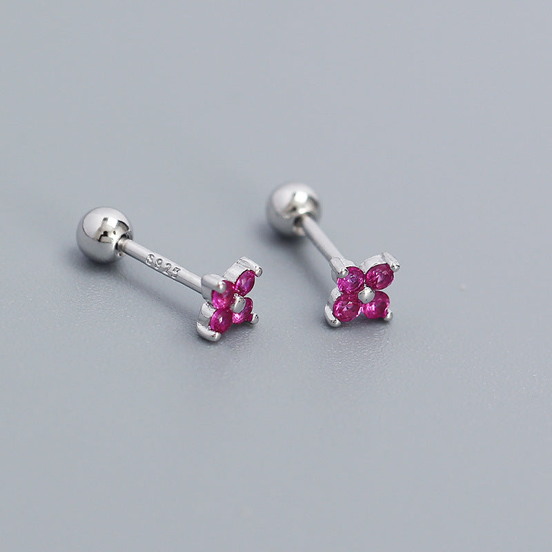 Women's Piercing Ear Sier Flower Zircon Thread Earrings