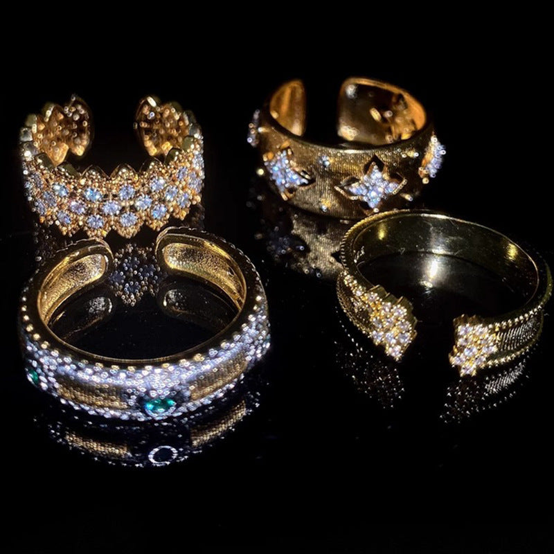 Women's Ornament Vintage Style Gold-plated Brushed Light Rings