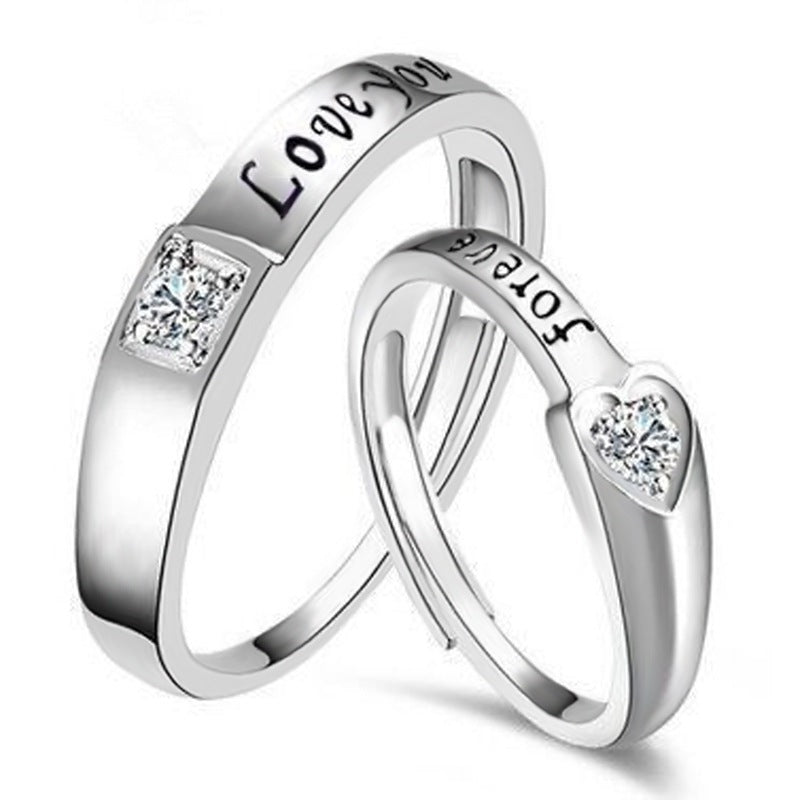 Ornament Open Couple Female Korean Style Zircon Wedding Rings