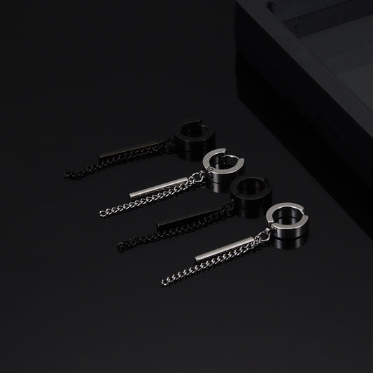 Men's Tassel Ear Clip Hip Hop For Stainless Steel Earrings