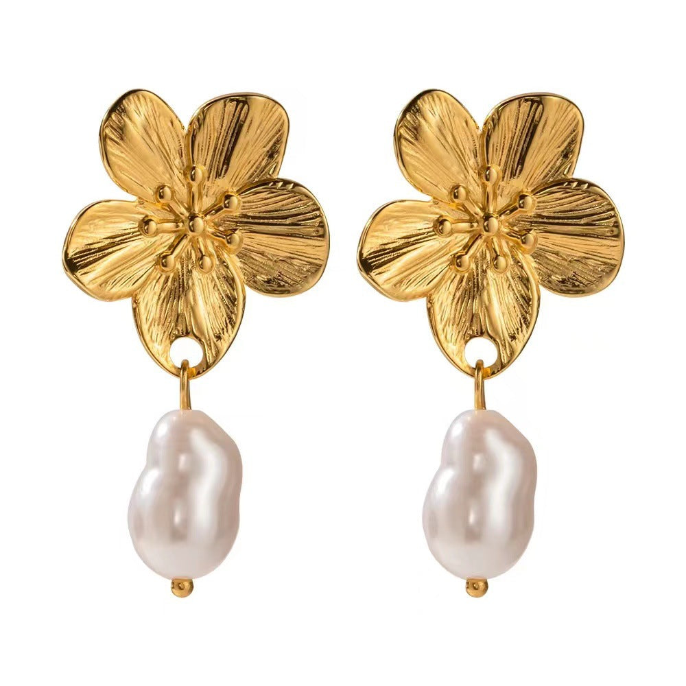Vintage Golden Flower Pearl Creative Simple Earrings