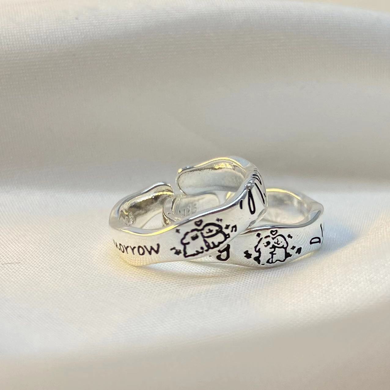 Women's & Men's Cute Fireworks Line Puppy Couple Niche Rings