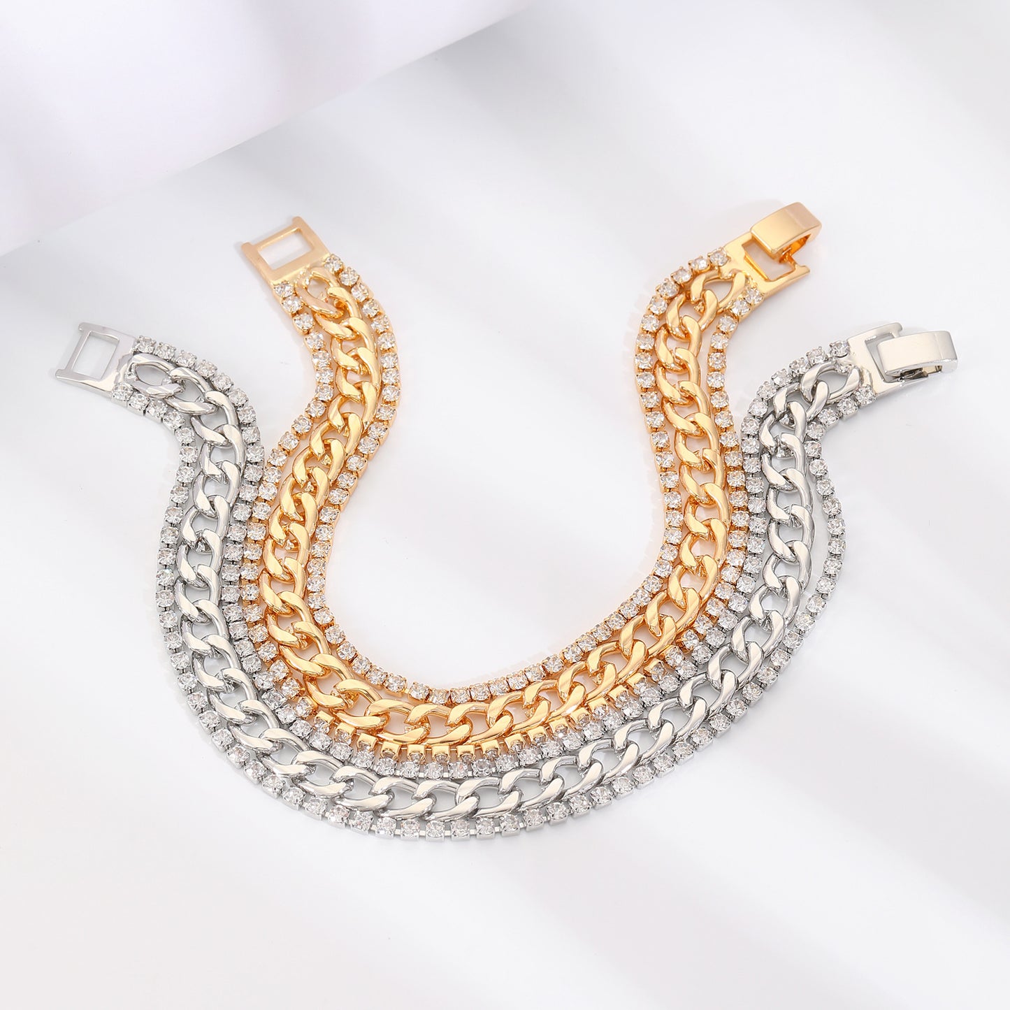 Alloy Diamond Cuban Link Chain Female Bracelets