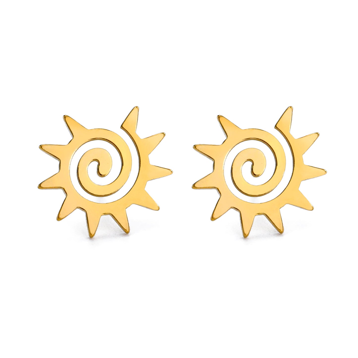 Women's Spiral Sun Stainless Steel Gold Color Fashion Birthday Stud Earrings