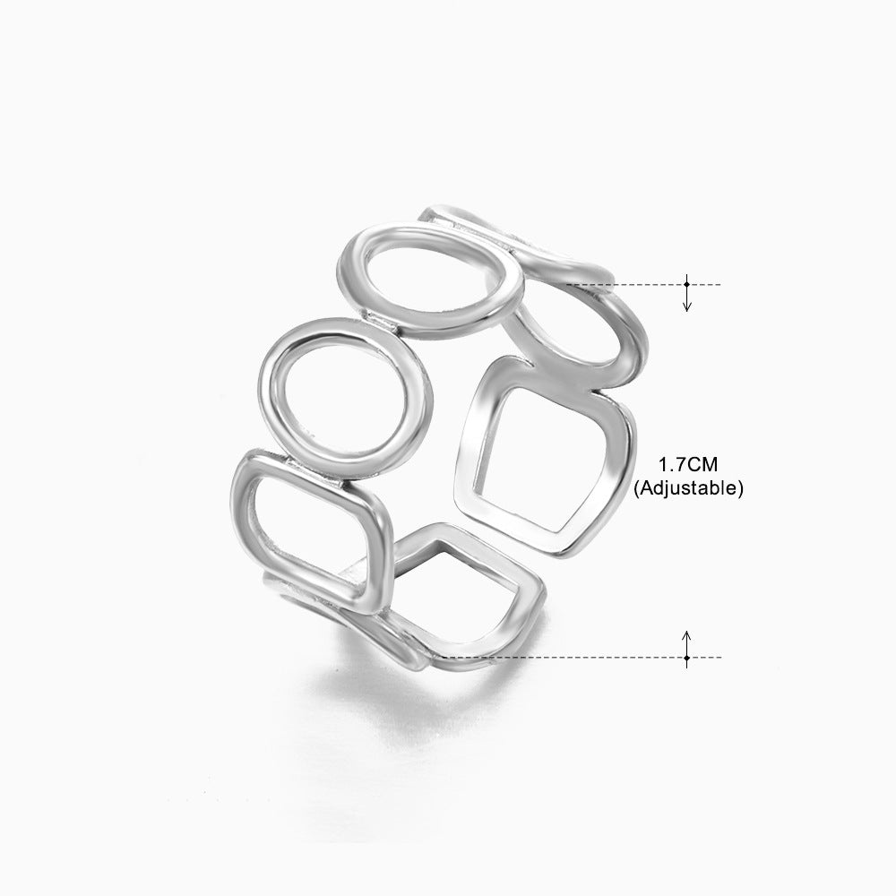 Women's Popular Stainless Steel Geometric Ellipse French Retro Rings