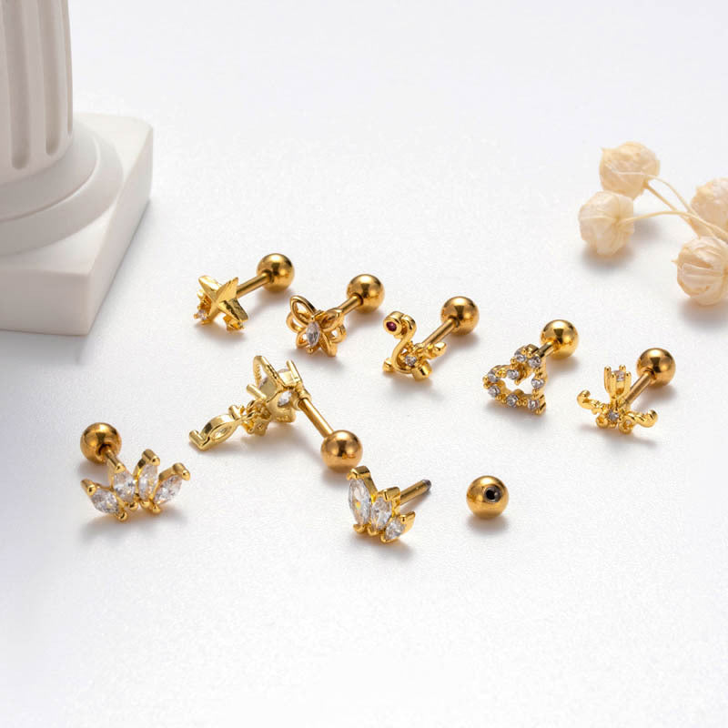 Stainless Steel Rod Micro Inlaid Zircon Earrings
