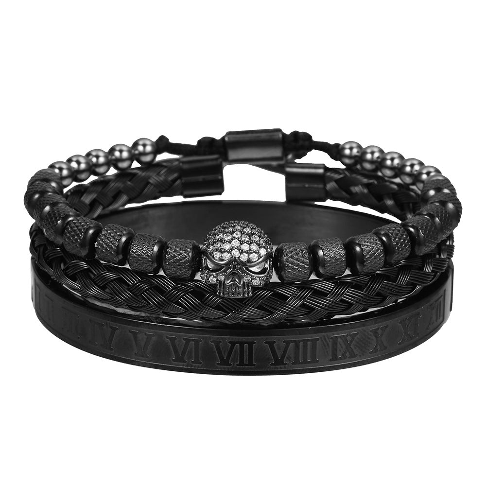 Men's Zircon Double Leopard Head Black Agate Bracelets