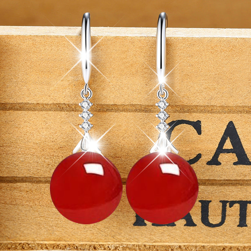 Women's Glass Stone Inlaid Zircon Green Chalcedony Earrings