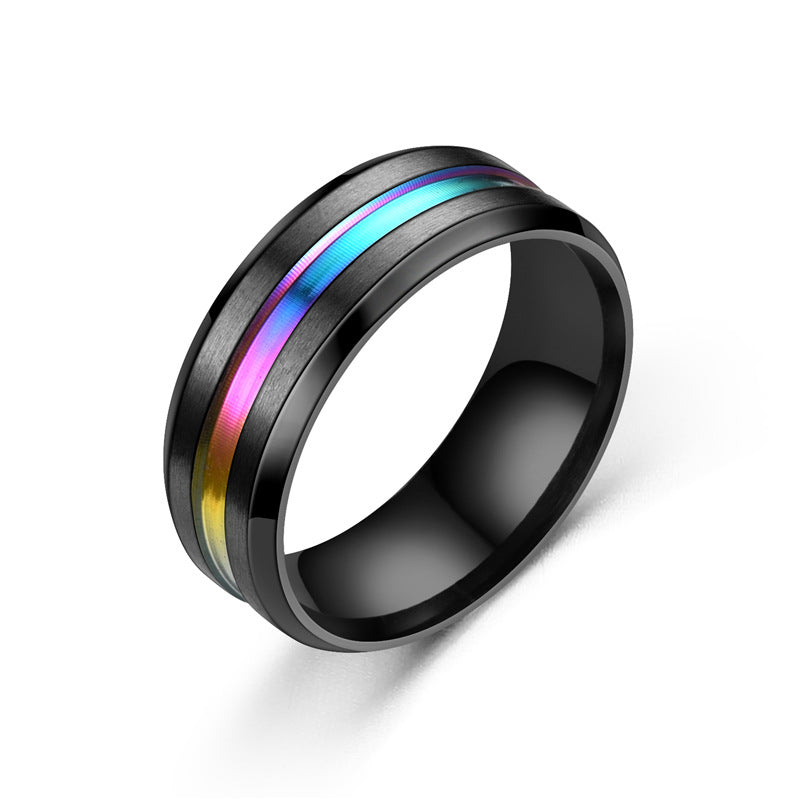 Men's Lucky Jewelry Titanium Steel Personality Bevel Slotted Color Rings