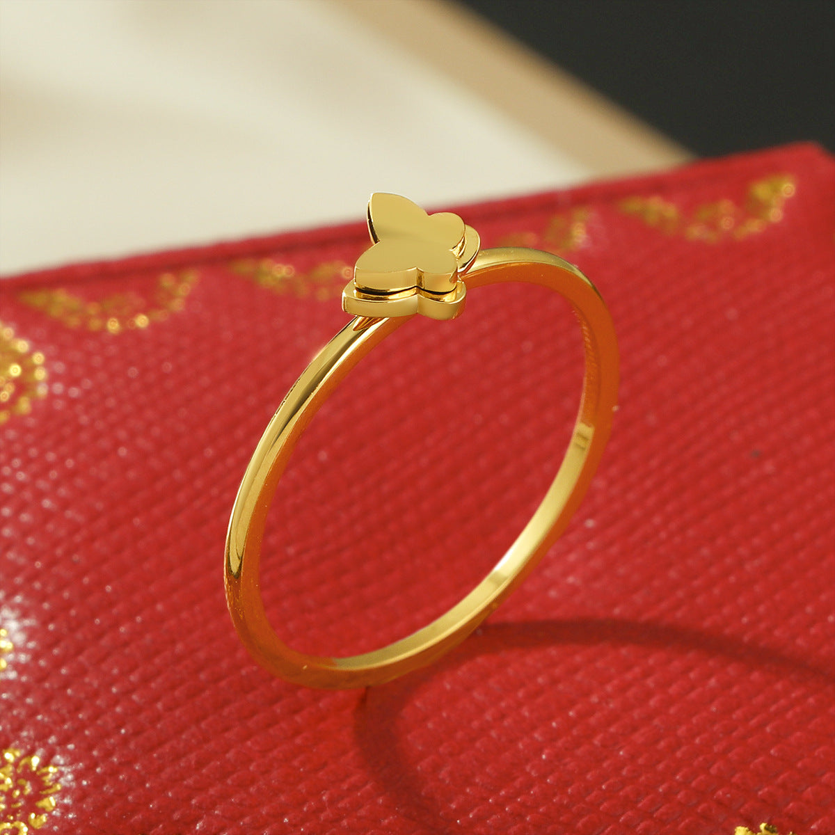Women's Double Layer Small Butterfly Titanium Steel Gold Rings