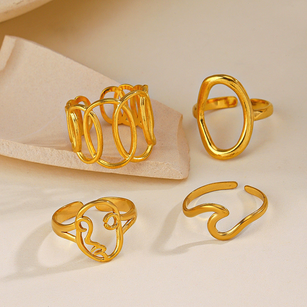 Women's Popular Stainless Steel Geometric Ellipse French Retro Rings