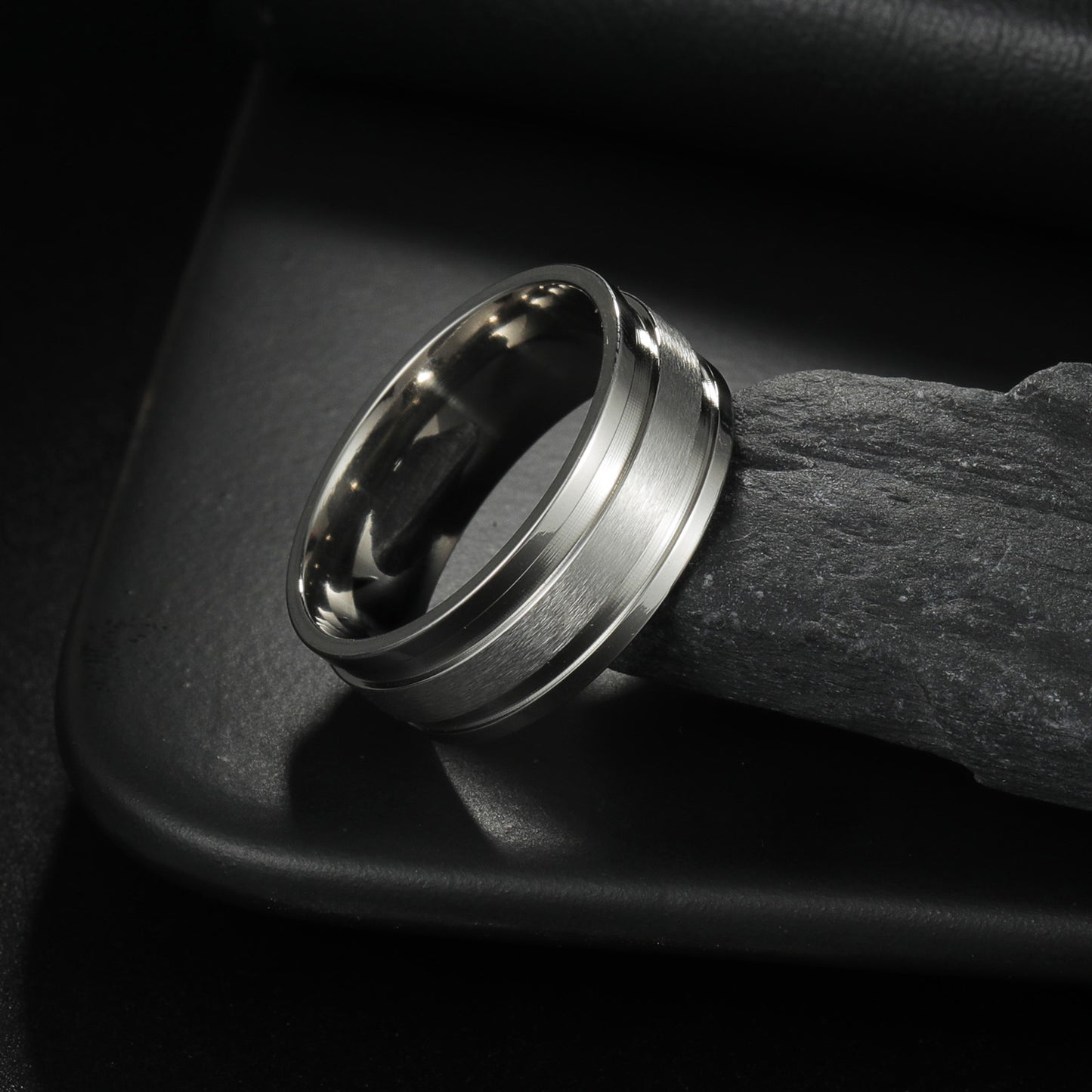 Men's Titanium Steel Black Vacuum Plating Xi Rings