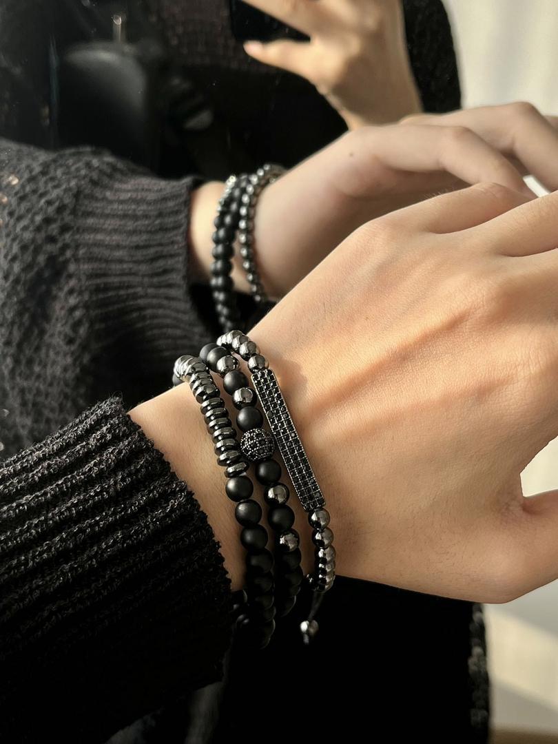 Men's Ornament Haematite Volcanic Rock Wooden Bead Bracelets