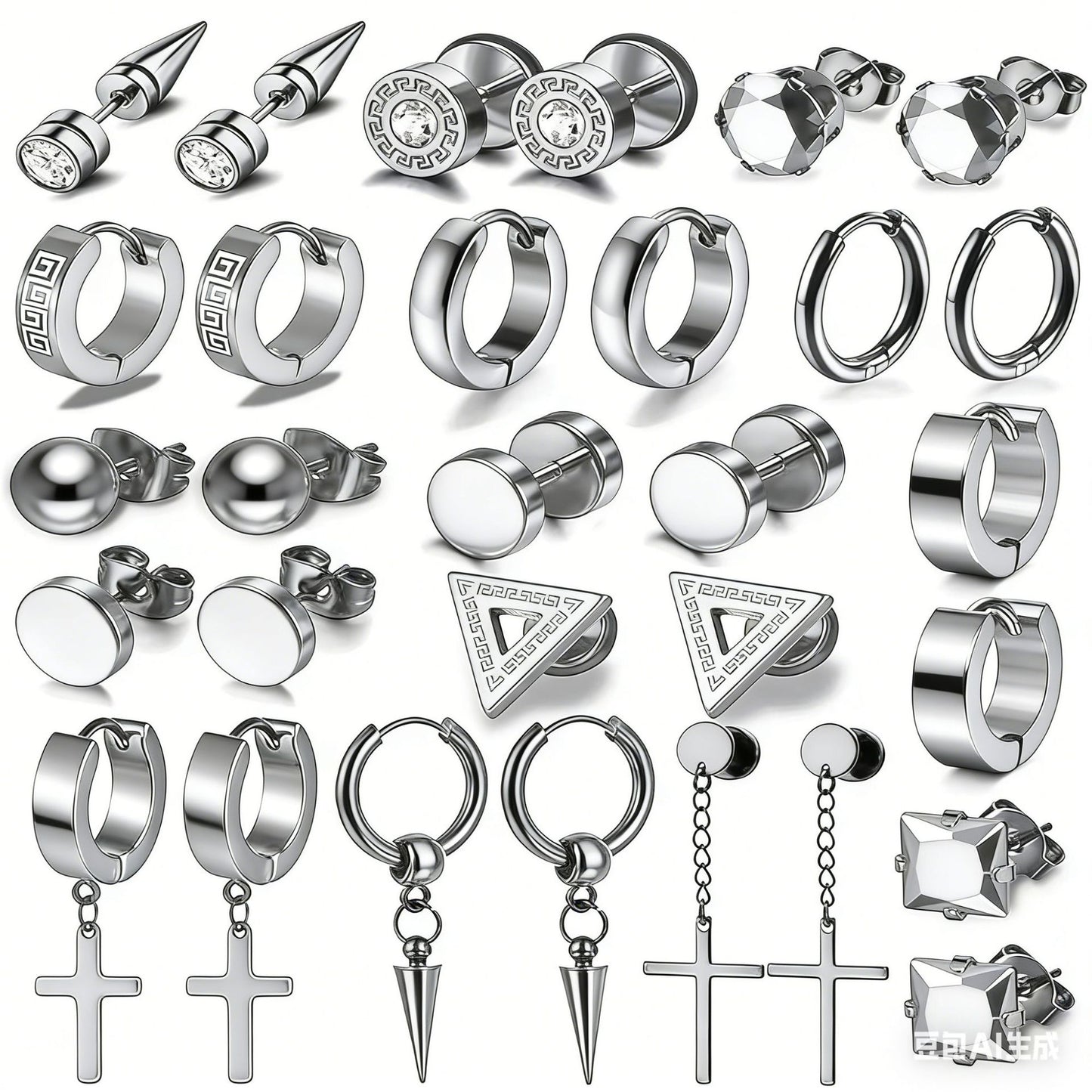 Circle Stainless Steel Korean Style Elegant Couple Ear Drop Chain Rings