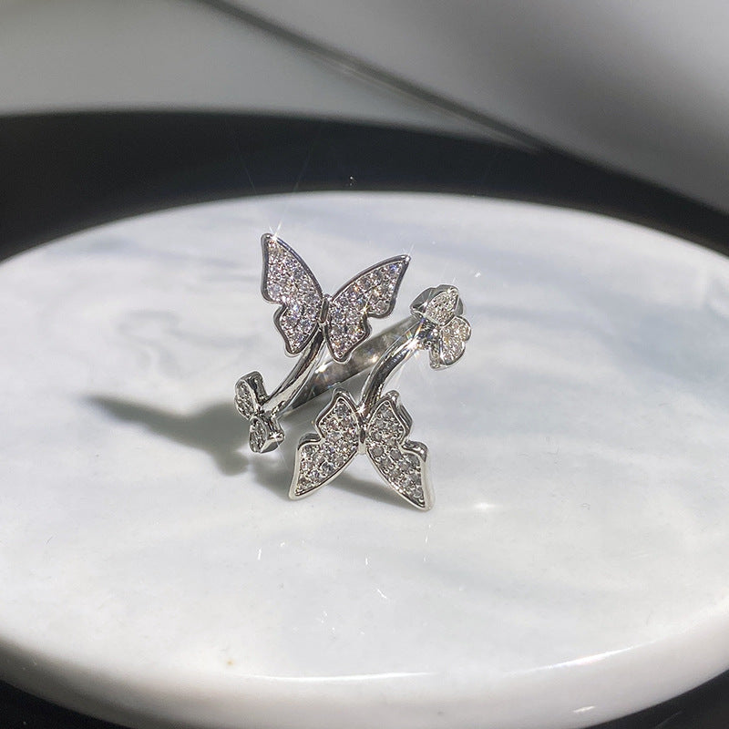 Oil Painting Butterfly Twigs Drop Enamel Color Rings