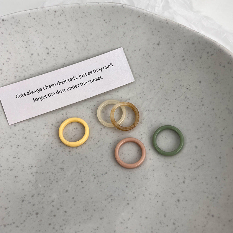 Set Tide Acrylic Small Fresh Candy Color Rings