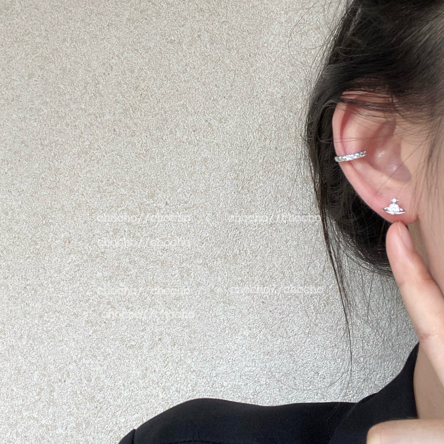 Niche Design Saturn Inlaid Zirconium Sier Female Earrings
