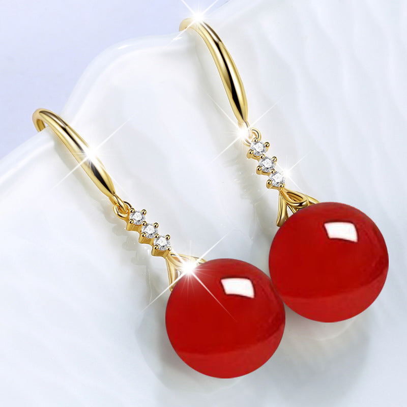 Women's Glass Stone Inlaid Zircon Green Chalcedony Earrings