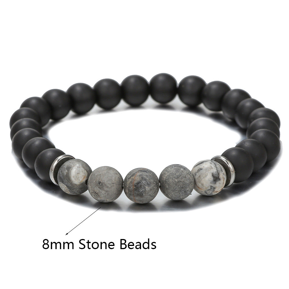 Women's & Men's Black Agate Haematite Snowflake Stone Design Bracelets
