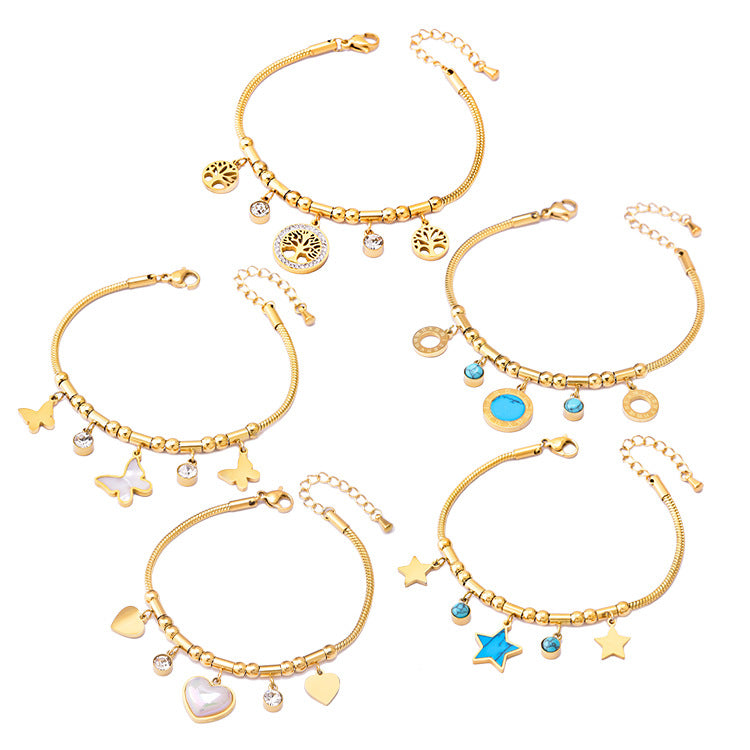 Geometric Heart Shape Shell Butterfly Five-pointed Star Titanium Bracelets