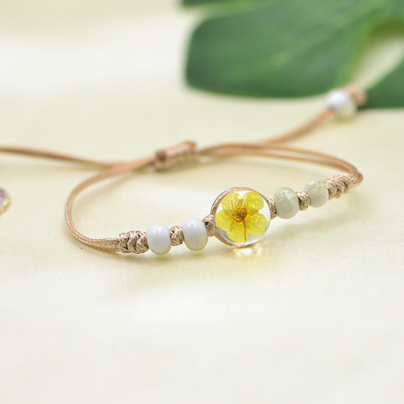 Dried Flower Plant Real Woven Snow Beads Bracelets