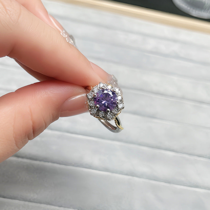 Purple Diamond Open Female Light Luxury Rings