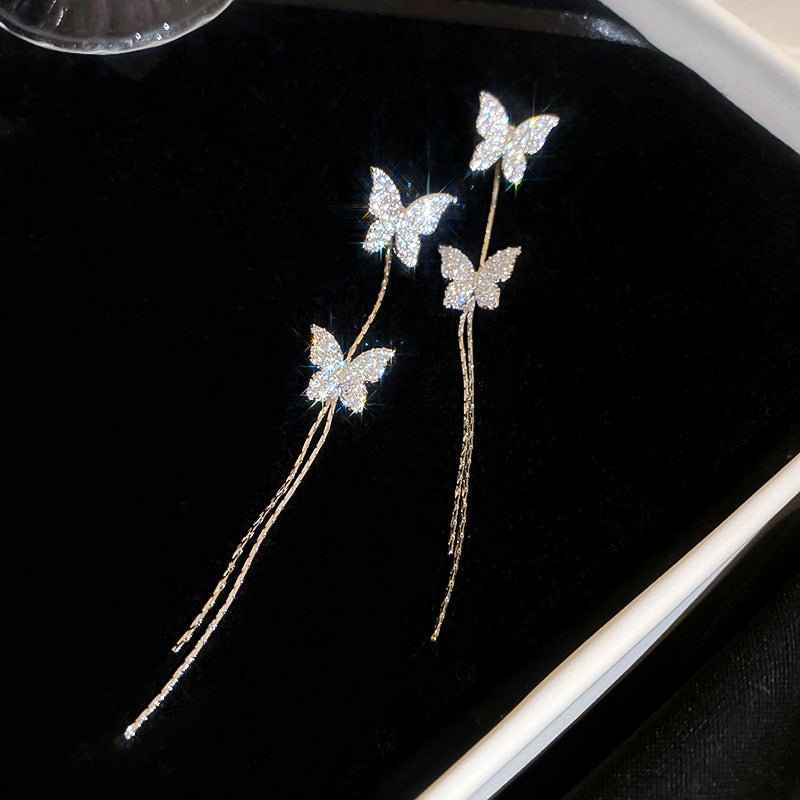 Needle Fully Jeweled Loving Heart Bow Earrings