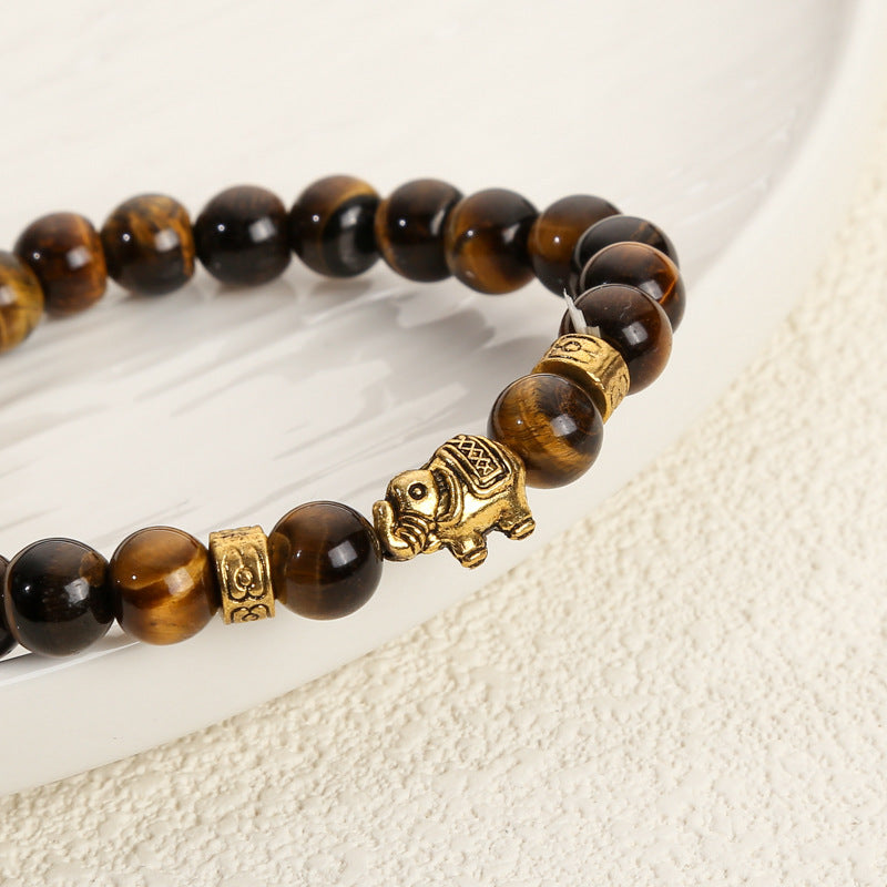 Women's & Men's Tigereye White-barked Pine Volcano Stone Black Bracelets